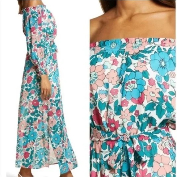NEW Charles Henry Floral Off The Shoulder Chiffon Maxi Dress XS -Small - Picture 3 of 16